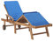 Tidyard Gartenliege Sonnenliege Holz mit Rollen, Auflage und Schiebetisch Holzliege Liegestuhl Relaxliege für Garten Terrasse Schwimmbad, Massivholz Teak Blau