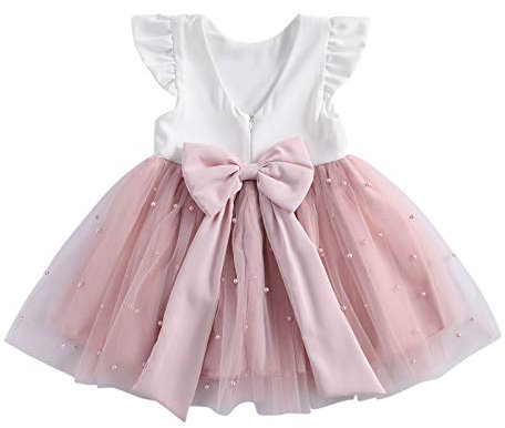 Vestido de Princesa para Bebé Niña Vestido Elegante de Encaje con Bowknot y Volantes Vestidos sin Mangas para Ceremonia Bautizo Boda Cumpleaños (Blanco, 2-3 Años)