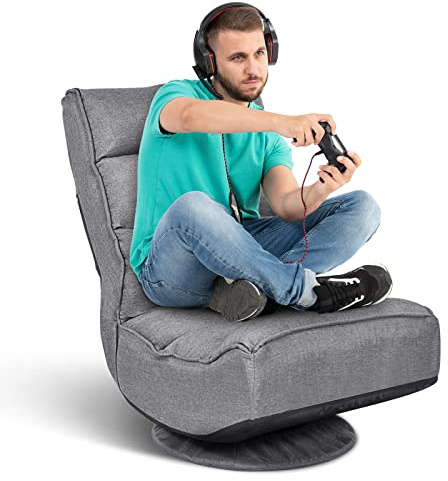 GOPLUS 360° drehbarer Bodenstuhl, klappbarer Bodensessel mit Verstellbarer Rückenlehne, Gamingsessel, Bodensofa, Meditationsstuhl, bis 120kg belastbar, für Zuhause & Büro (Grau)