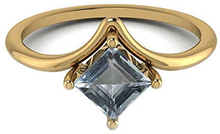 Gemsonclick Natur-Aquamarin Gelbgold Plattierter Ring Quadratischer Princess Schliff Einzigartiges Design Verlobungsantrag Schmuck Pro 54