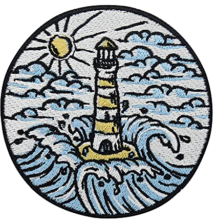 Finally Home Leuchtturm auf See Patch zum Aufbügeln | Meer Wasser Patches, Sonne Bügelflicken, Welle Bügelbild, Maritime Aufnäher