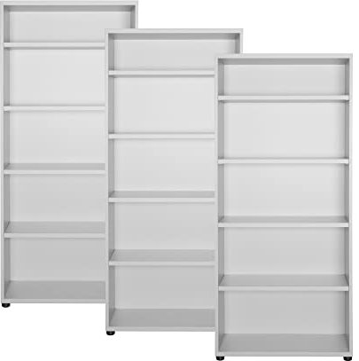 goodsforbusiness GmbH 3er Set Aktenregale 4,5 Ordnerhöhen lichtgrau 76x36x170cm Aktenordnerregal aus Holz mit 25mm Böden, stabiles Lagerregal oder Bücherregal