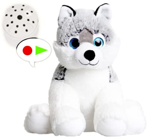 Little Husky - Oso de peluche con grabadora de voz, 25 cm, graba un mensaje personal de 60 segundos, oso de corazón bebé