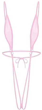 Oyolan Femme Micro Bikini Sexy Transaprent Body String Sexy Mini Maillot de Bain Dos Nu Halter Neck Bikini Type A Rose Clair Taille Unique