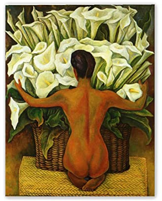 Diego Rivera Berühmte Kunst Gemälde Reproduktionen auf Leinwand Wandkunst(mit Calla-Lilien, 1944) Poster und Druck Blume Bilder 50x65cm(19x26in) Rahmenlos