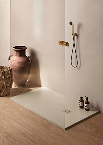 Petra-Receveur de douche en céramique effet pierre 140x70x3cm ivoire
