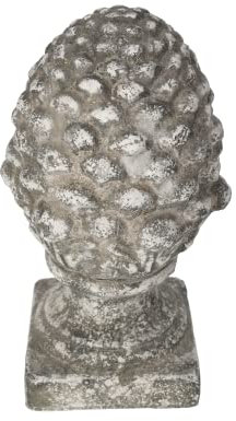 KEYHOMESTORE - Dekorativer Tannenzapfen, aus Terrakotta, Farbe Antikgrau, Höhe 30 cm, mit Basis. Ideal als Ergänzung für Innen- und Außenbereich.