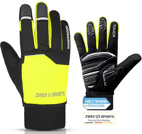 Zweii ½ Sports Damen Herren Winter Fahrradhandschuhe Wasserabweisend Winddicht Skihandschuhe Herren Gel Gepolstert Outdoor Training Thermohandschuhe Sport, Laufen, Motorradhandschuhe(Yellow, XL)