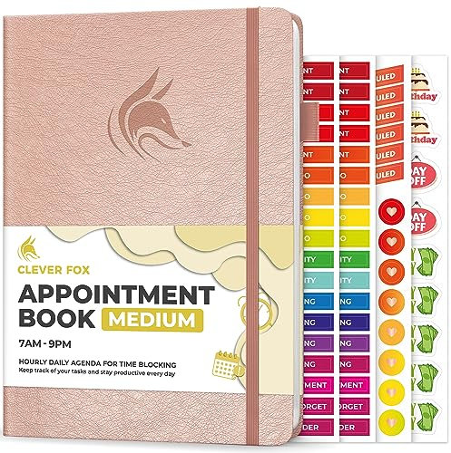 Clever Fox Appointment Book – Hourly Schedule Planner with Time Slots – Time Box Planner for Daily Work & To-Dos – Weekly & Monthly Spreads, Undated, Hardcover, A5 Size (Rose Gold)
