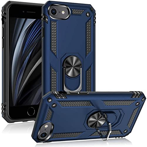 Verco Hybrid Armor Shiel Case für iPhone SE 2020 2022, iPhone 7/8 Hülle, extrem robust mit Magnet Fingerring Halter Handyhülle für iPhone SE [2/3. Generation] Panzerhülle, Blau