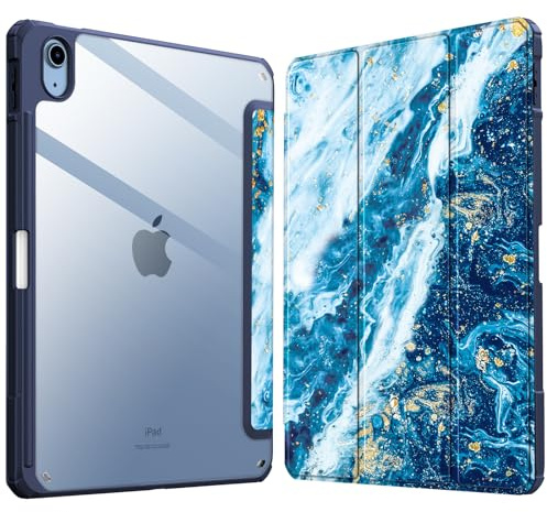 Fintie Hybrid Hülle für iPad (A16) 11/10 Generation (2025/2022, 11/10.9) | Schlankes stoßfestes Schutzhülle mit Stifthalter, Transparente Hartschale, Standfunktion für Tippen & Ansehen, Meeresblau
