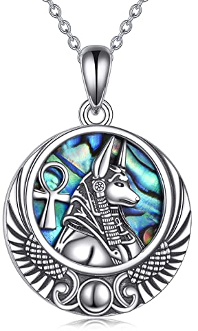 YFN Anubis Halskette Sterling Silber Ägyptische Anhänger Kette Abalone Schale Ägypten Schmuck Geschenke für Damen Herren