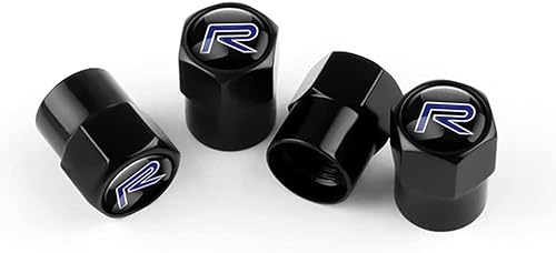 JIGMOD 4 Stück Auto Ventilkappen für Volvo Rdesign, Autoreifen Ventilkappen für Stabilen Reifendruck, Rad Ventilkappen mit Dichtungsring, Auto Zubehör,A Black