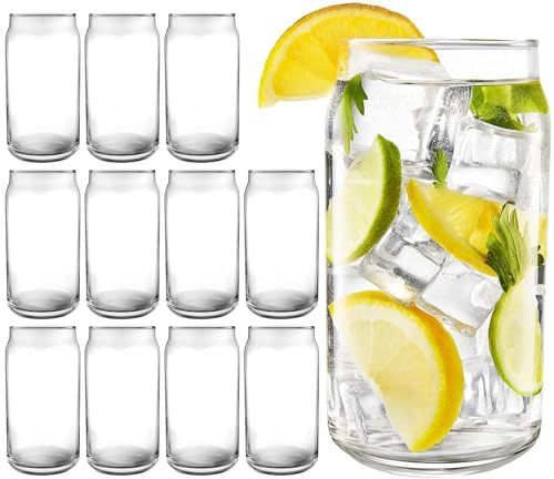 Glasbecher in Dosenform, 473 ml, Set mit 12 Bierdosengläsern, ästhetische Soda-Dosen-Becher, Klarglas, Biergläser, niedliche Tassen, hohes Cocktail-Trinkgeschirr, coole Trinkgläser für Küche, moderne