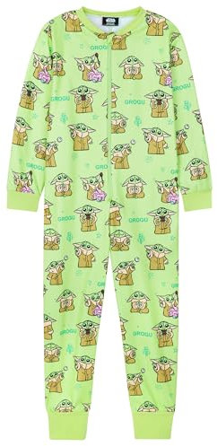 Disney Pigiama Stitch Bambina Intero - Pigiamone Stitch in Pile con Zip 2-14 Anni - Pigiami Interi con Cappuccio per Ragazza (Verde Baby Yoda, 7-8 Anni)