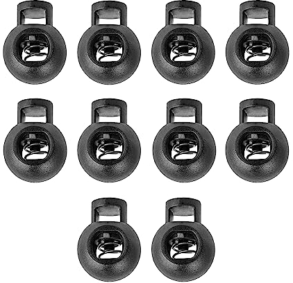 DOJA Barcelona | Kordelstopper Rund | Schwarz | 10er-Pack | 22mm | Kunststoff-Kordel Verschlüsse | Kordel Klemme | Elastische Kordel Verschluss Sporttaschen, Jacken, Rucksäcke | Kordel Feststeller