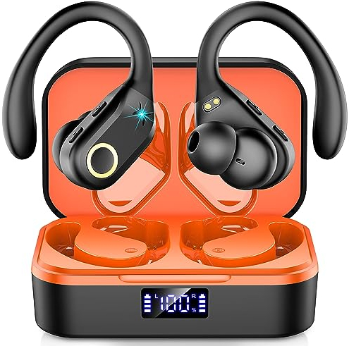 Mysic Auriculares Inalambricos Bluetooth, Cascos Inalambricos Bluetooth 5.3, Estéreo Cancelacion Ruido, 60 Horas Auriculares Inalambricos, Pantalla LED, IP7 Impermeable, Diseño de Gancho de oído