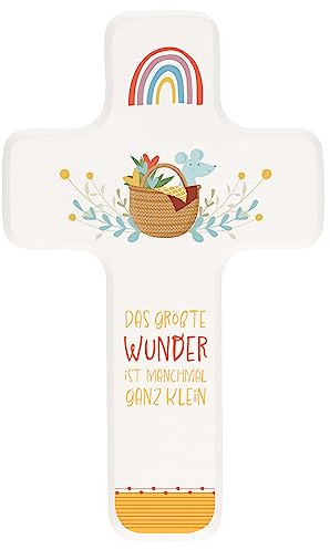 Butzon & Bercker Kinderkreuz 'Das größe Wunder' Buche weiß lackiert 11x18cm - Wandkreuz in Geschenkverpackung für Jungen & Mädchen - christliches Geschenk Geburt & Taufe