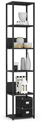 AKORD Industrielles Regal 40 cm | | Loft Bücherregal | Moderner Schrank | Bücher Regal | 6 Einlegeböden | Funktional Stabil | B40 x H192 x T32 cm | Gewicht 17,20 kg | Schwarz/Schwarz