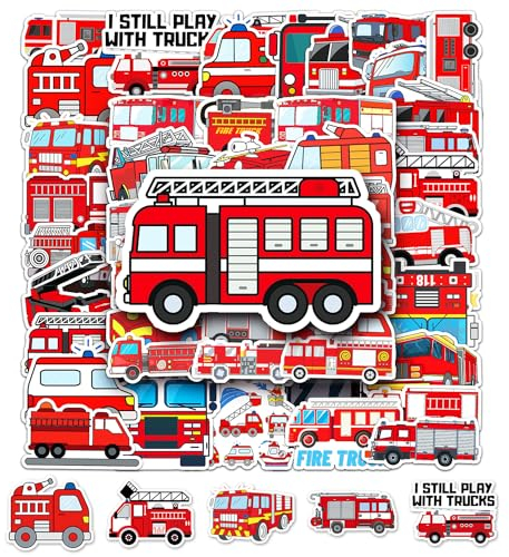 Feuerwehraufkleber, 100 Stück Feuerwehrauto-Dekorationsaufkleber, Wasserdichter und Wiederverwendbarer Feuerwehrfahrzeugaufkleber Für Gepäck, Wasserflasche, Laptop Usw.,
