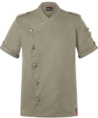 ROCK CHEF Karlowsky Kurzarm Herrenkochjacke Denim-Style Stage2 Druckknöpfe Polyester/Baumwollmix OEKO-TEX pflegeleicht vintage moss green