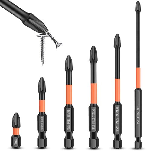 Leogony 6PCS Magnetic Impact Driver Bits, PH2 Anti-Slip and Shock-Proof Bits with Phillips Screwdriver Bits