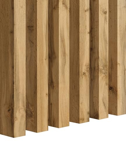 Premium 3D Slats 12 pièces - Panneaux muraux acoustiques, Vertical, Longueur 275 cm, Largeur 2,9 cm, Profondeur 4 cm Panneaux en bois, panneaux muraux, aspect bois, mur à lattes