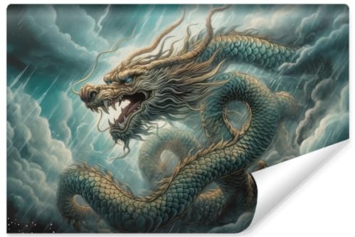 Muralo - 3D Tapete Vliestapete - Fototapete 3D Effekt - Tapete für Wohnzimmer Schlafzimmer Wandtapete - Fototapete - chinesischer Drache Motiv - Br.300cm x Hö.210cm