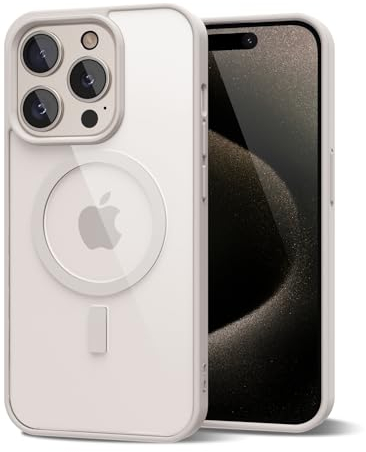 oakxco für iPhone 15 Pro Max Hülle Magsafe mit Kameraschutz, Magnetisch Durchsichtig Dünn Stoßfest Silikon & Transparent Hart Plastik Schutz Handyhülle, Original Clear Case Schutzhülle, Titan Natur