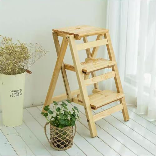 Sgabello Pieghevole Scaletta Sgabello Scaletta a 3 Gradini, Scaletta Multifunzionale Scaffale Espositore Scaletta Pieghevole in Legno per Cucina Domestica Biblioteca Scala da Arrampicata