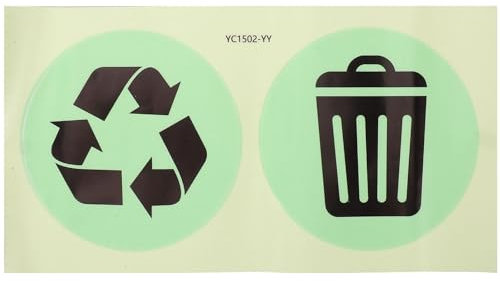 HOODANCOS Glow in Dark Garbage Recycle Sticker PVC Self-Adhesive Trash Can Label for Kitchen and Outdoor Waste Bins and Recycling Sign for Smooth Surfaces