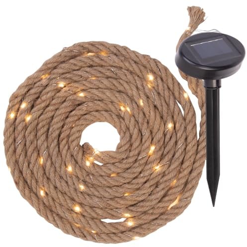 Lunartec Solar Lichter: Solar-Seil-Lichterkette aus Naturfasern mit 60 eingearbeiteten LEDs (Jute-Lichterkette, LED Beleuchtung Garten außen, Lichtschlauch)