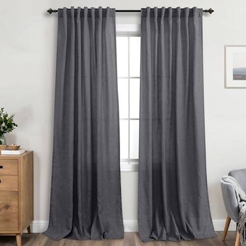 KOUFALL Durchsichtige Leinen-Vorhänge für Wohnzimmer, 132 x 228 cm, Dunkelgrau