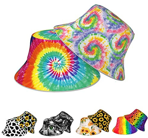 Modischer Fischerhut für Damen, Unisex, bedruckt, doppelseitig, wendbar, Sonnenkappe, Outdoor-Anglerhut, Kopfbedeckung, Batik, One size