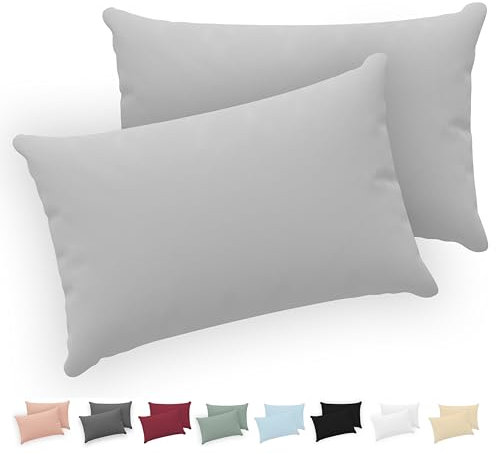 Twinzen® Kissenbezug 40x70 (2er-Set) - 100% Jersey Baumwolle 150 GSM Kissenbezüge - Grau - Für Kissenbezüge 40x70 cm - Kissenhülle - Kissenbezug mit Reißverschluss - Oeko-Tex Zertifiziert