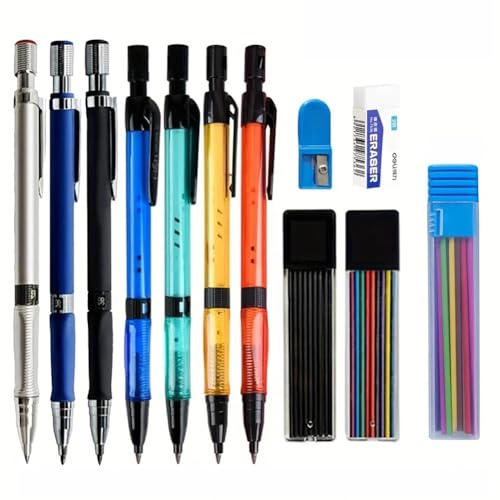 MROOFUL Lot de 7 porte-mines de 2 mm avec 2 mines noires pour écrire, croquis, art, dessin, peinture, école