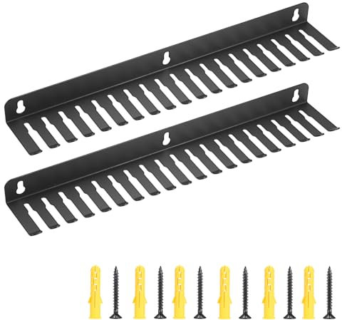 SUMNACON Wall Mountable Cable Hanger & Organizer 2 Pack Steel Cable Rack 19 Slots Width 5-9mm Black Cord Rack Office Studio Bench Workshop 40.1cm L x 15.7in W x 2.8in H