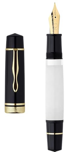 Majohn P139 Piston Fountain Pen Extra Fine Nib with Box, Brass Piston System Large Capacity Resin Writing Pen, Black White