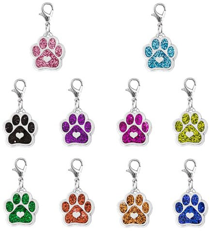 10 Stück Bunte Hundepfoten-Anhänger, Glitzer-Epoxidharz-Anhänger, Hunde-Fußabdruck-Anhänger Mit Karabinerverschluss, Legierungsanhänger, Schlüsselanhänger-Dekorationen, Diy-Schmuckzubehör