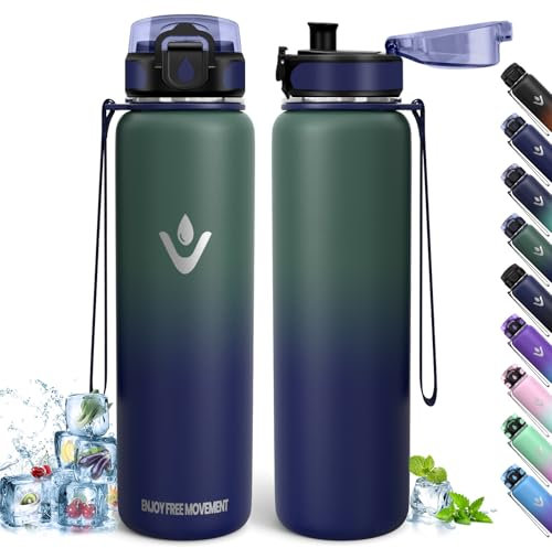 Trinkflasche Edelstahl, 500ml BPA-Frei, Trinkflasche Kinder, Auslaufsicher, Thermoskanne, Doppelwandige Isolierung, Thermosflasche, 18/8 Edelstahl, Thermoskanne für Wandern, Laufen, Schule, Fitness