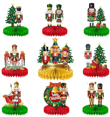 Dorclife 9Pcs Christmas Table Decorations 3D Christmas Honeycomb Centerpieces Nutcracker Xmas Party Centerpieces Novelty Christmas Tree Table Toppers for Christmas Party Decoration
