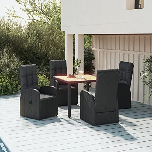 Somanki 5-TLG. Garten-Essgruppe mit Kissen Schwarz Poly Rattan, Esstisch Mit Stühlen Set, Gartenmöbel Sitzgruppe, Balkon Möbel, Gartenlounge Set, Terrassenmöbel, Balkonmöbel Set - 3157598
