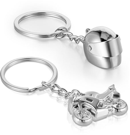 AOZUO 2 Pièces Porte-clés Moto et Casque de Moto, Idée Cadeau Motocycliste Cadeau Motard Mini Porte-clés 3D Porte-clés Casque de Moto Pendentif pour Cadeaux de Vacances