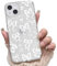NITITOP Compatible with iPhone 13 Mini Case Cute Clear Glitter Bow Bling Sparkle Bowknot Ribbon Design for Women Girls Shiny Soft TPU Anti Yellowing Protective Cover - White