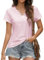 TOMEEK Tee Shirt Femme Col V T-Shirts à Manches Courtes Chemisier Élégant Blouse Eté T Shirt Femme Casual Top Chic Ajourée Haut Basique Tshirt Vintage Confortable(Rose,M)