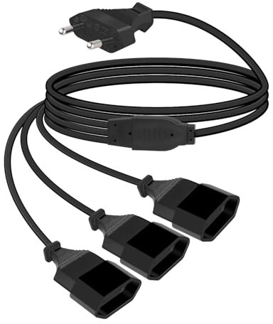 RIIEYOCA 3-in-1 Euro Cavo di Prolunga Piatto, Spina Piatta di Tipo C Corta a Presa Multipla Distributore di Spina Euro, 2,5A 250V 0,75 mm² per Monitor, TV, Elettrodomestici