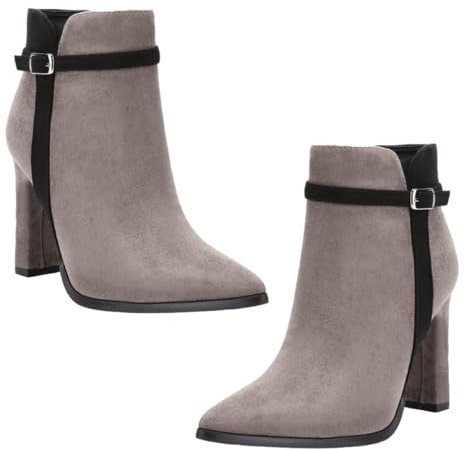 DEARMAMY Stivali Corti da Donna Autunnali Stivaletti con Cerniera in Pelle Scamosciata Eleganti Tacchi Casual alla Moda