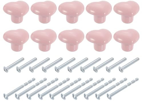 sourcing map Ceramic Cabinet Knobs, 10 Pcs Light Pink Heart Shaped Drawer Knobs, 36mm/1.42 Dresser Knob Pulls Handle with Screws for Vanity, Bedroom Furniture, Closet, Cupboard