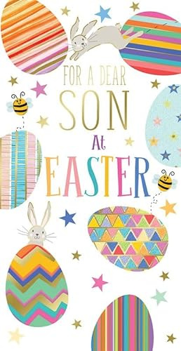 Easter Money Wallet Card for Son, Colourful Easter Eggs Design with Bunnies and Bees