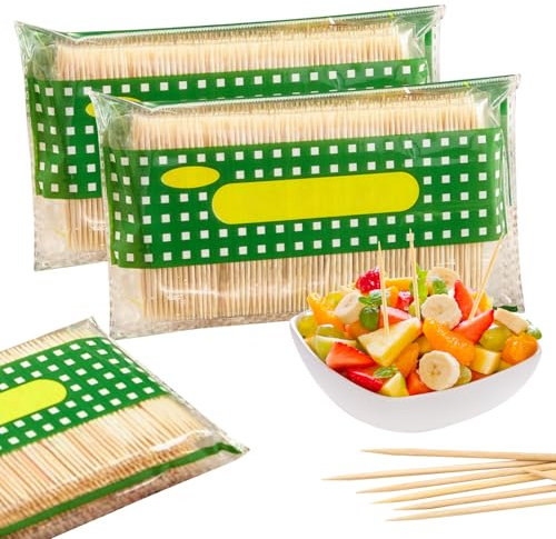Bambu trä tandpetare, naturliga tandplektrum för förrätt, oliv, grill, frukt, festcocktails – engångs stora runda tänder rengöring tandpetare (5 påsar (600 delar/väska)